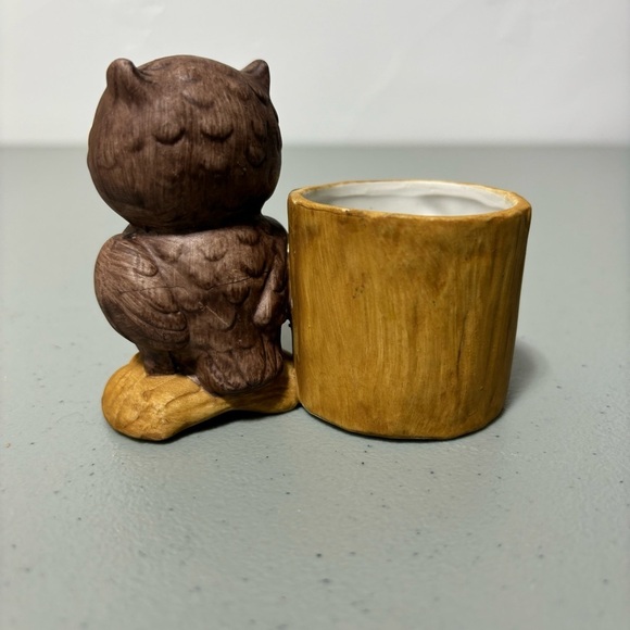 Owl Figurine Tree Stump Flower VTG Made in Korea - Picture 6 of 12